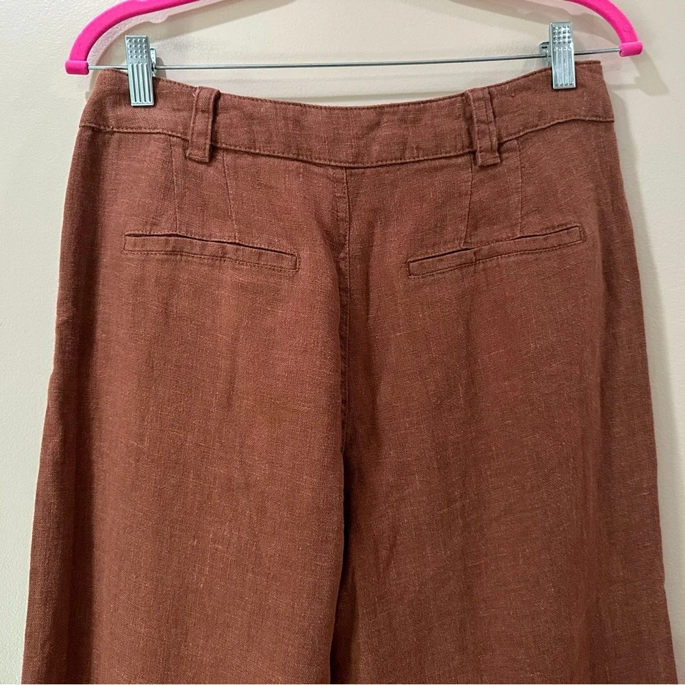 ZARA Terracotta Linen Wide Leg Pleated Pants Rust Brown Boho Trouser Women’s M